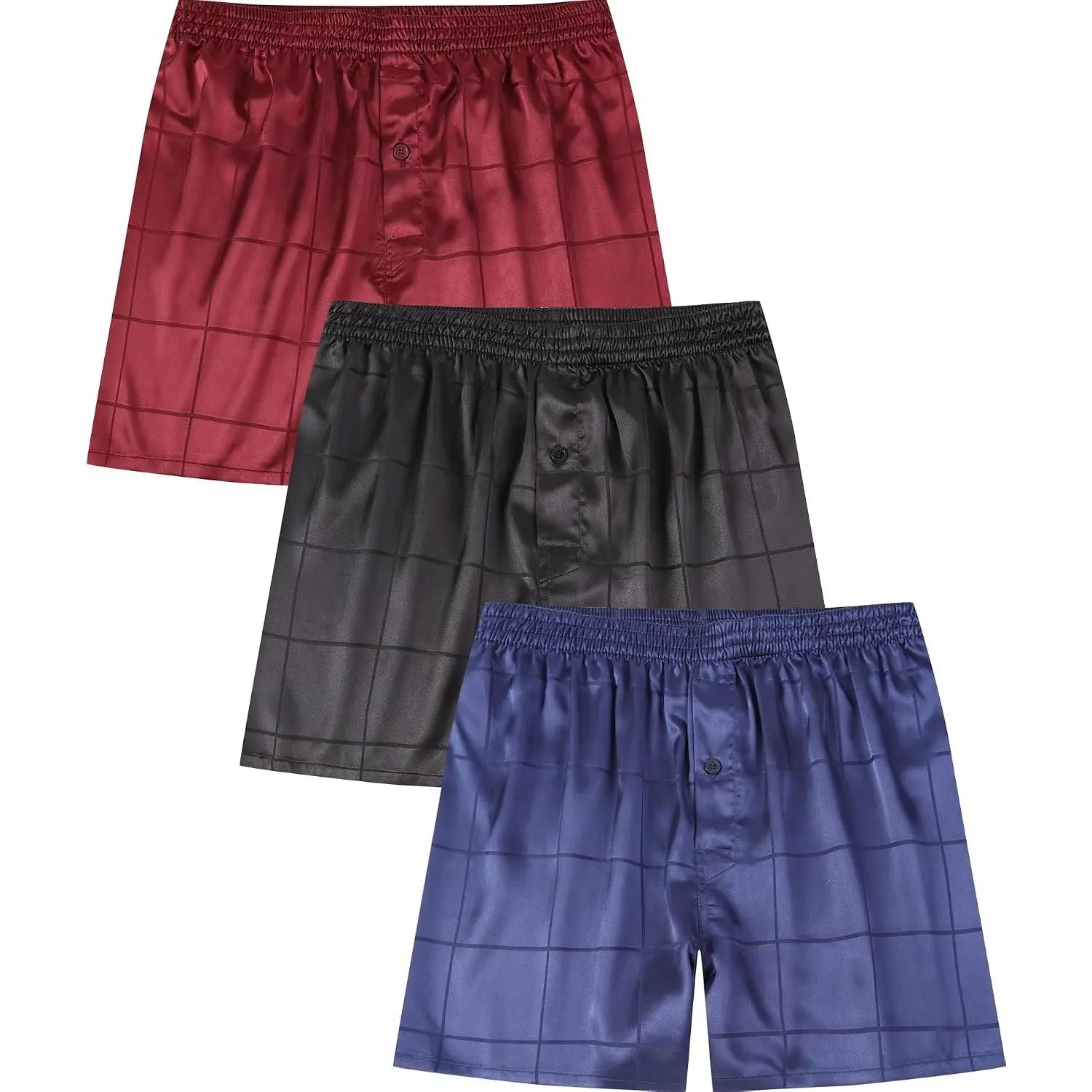Men's Silky Satin Boxer Shorts Pack – Button Fly Underwear & Pajama Sleep Shorts, Smooth Silk-Feel Lounge ShortsGift