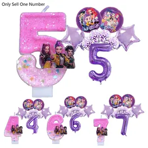 10 Piece Popular Cartoon Worldwide Birthday Party Balloon Set With Age Number,Inclued Foil Balloons&Party Candles,4/5/6/7Years old Birthday Party Supplies,Anime Girl Birthday Number Balloon,Cake Party Number Candles, Memorable Birthday Decorations.