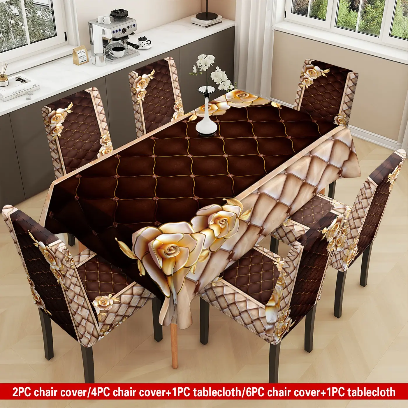 Elegant French Floral Tablecloth & Chair Covers, Elastic Polyester Slipcovers, Detachable & Washable Chair Protector, Ideal for Home, Office, Hotel Decor