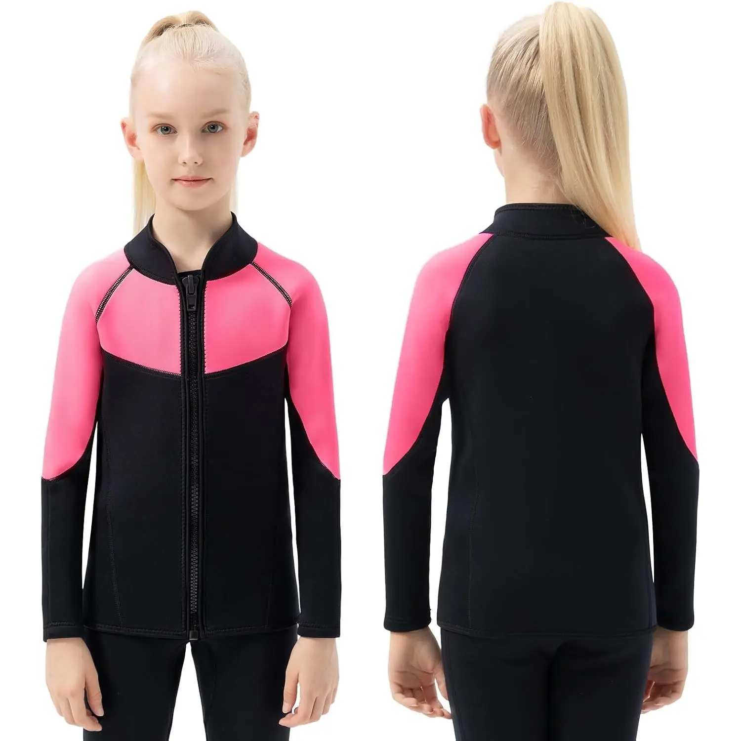 Kids 3mm Neoprene Long Sleeve Front Zip Wetsuit Jackets Tops, Keep Warm for Boys Girls Water Sports Swimming Diving Surfing Kayaking