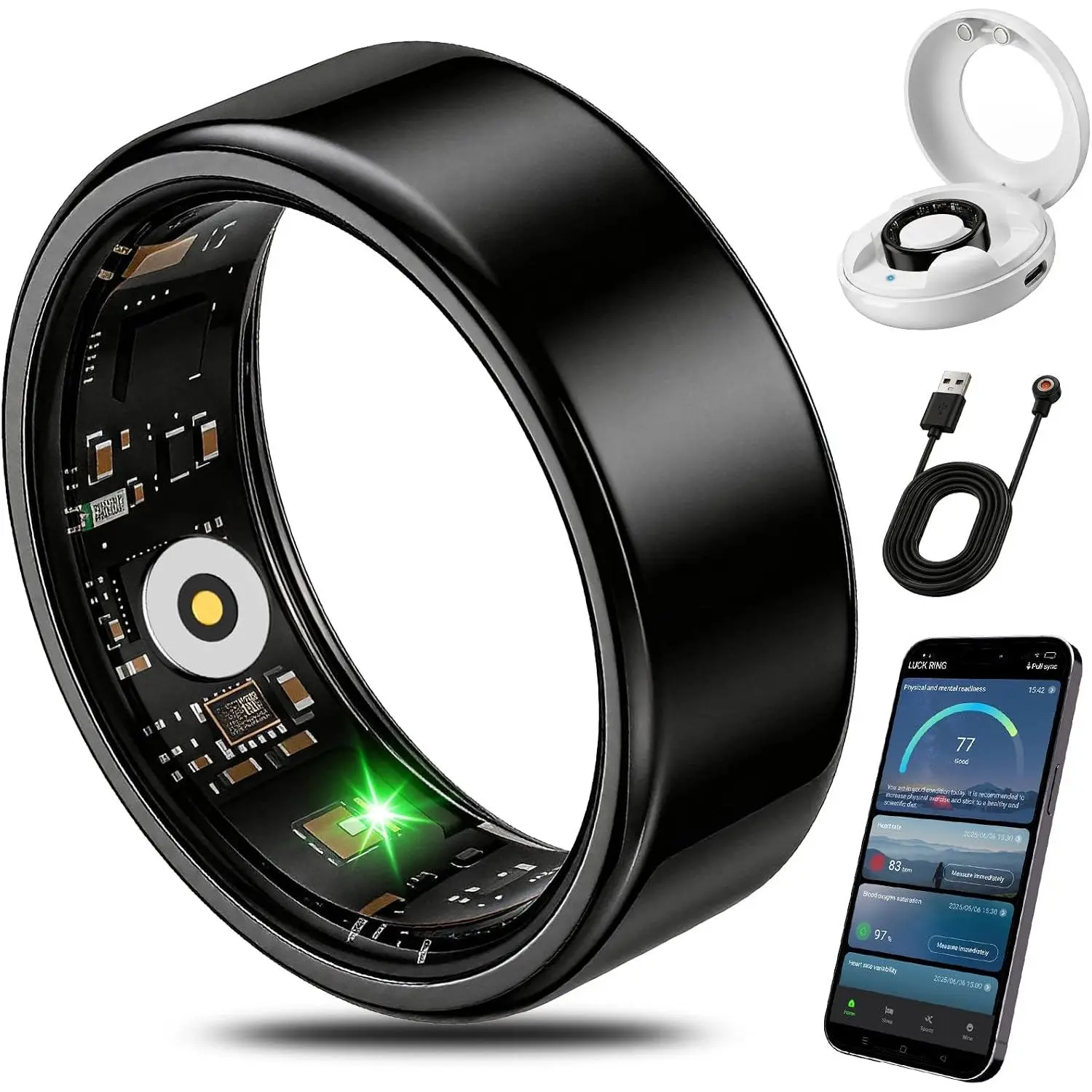 Wearable Fitness Ring with Activity Tracking, Step Counter, Sleep Monitor, Remote Function, Modern Design, Android/iOS Compatible, No Subscription Fee for Women & Men