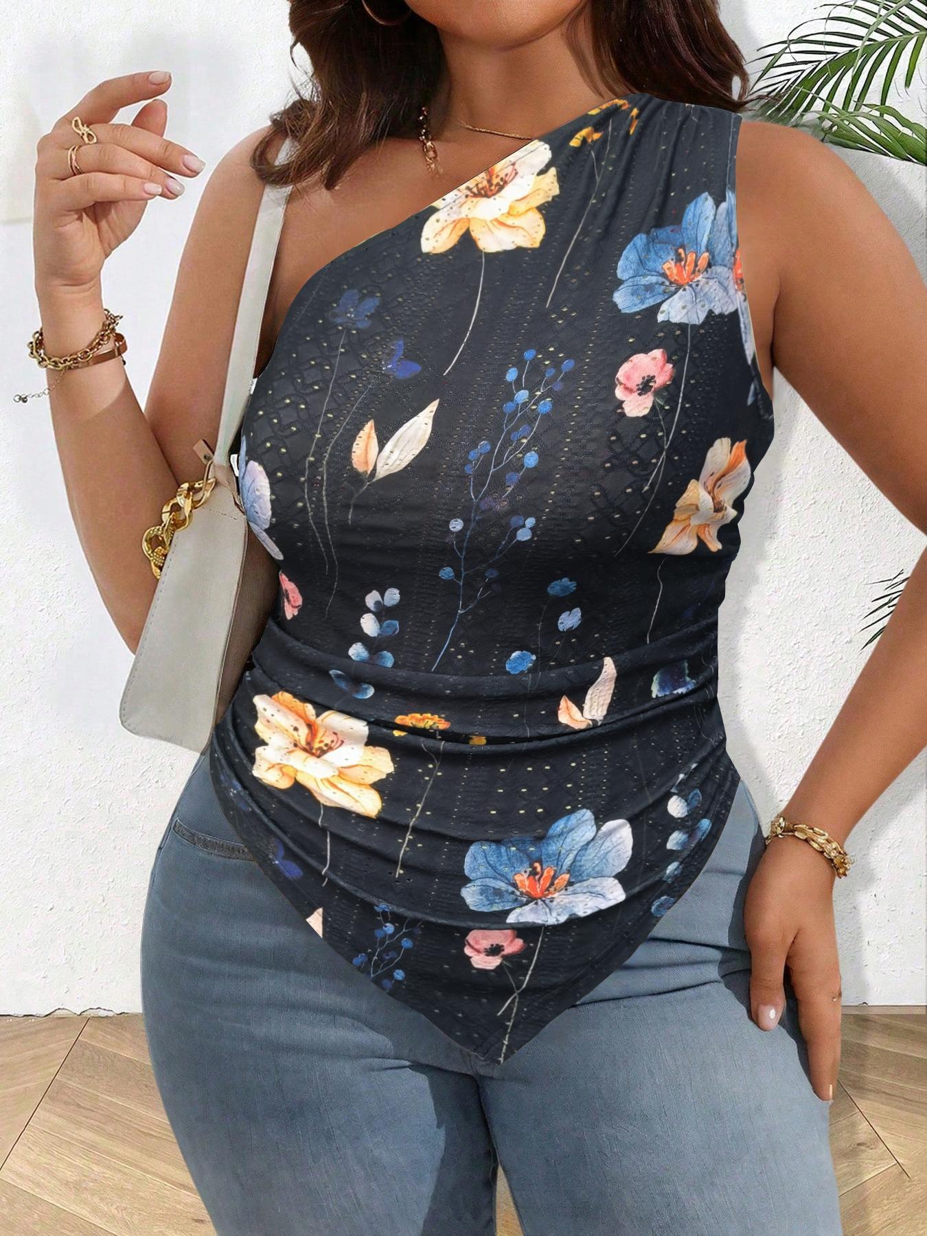 【Plus Size】 Floral Print Boho Bohemian Sleeveless Tank Top Casual for Daily Wear, Women Plus Clothing for All Seasons