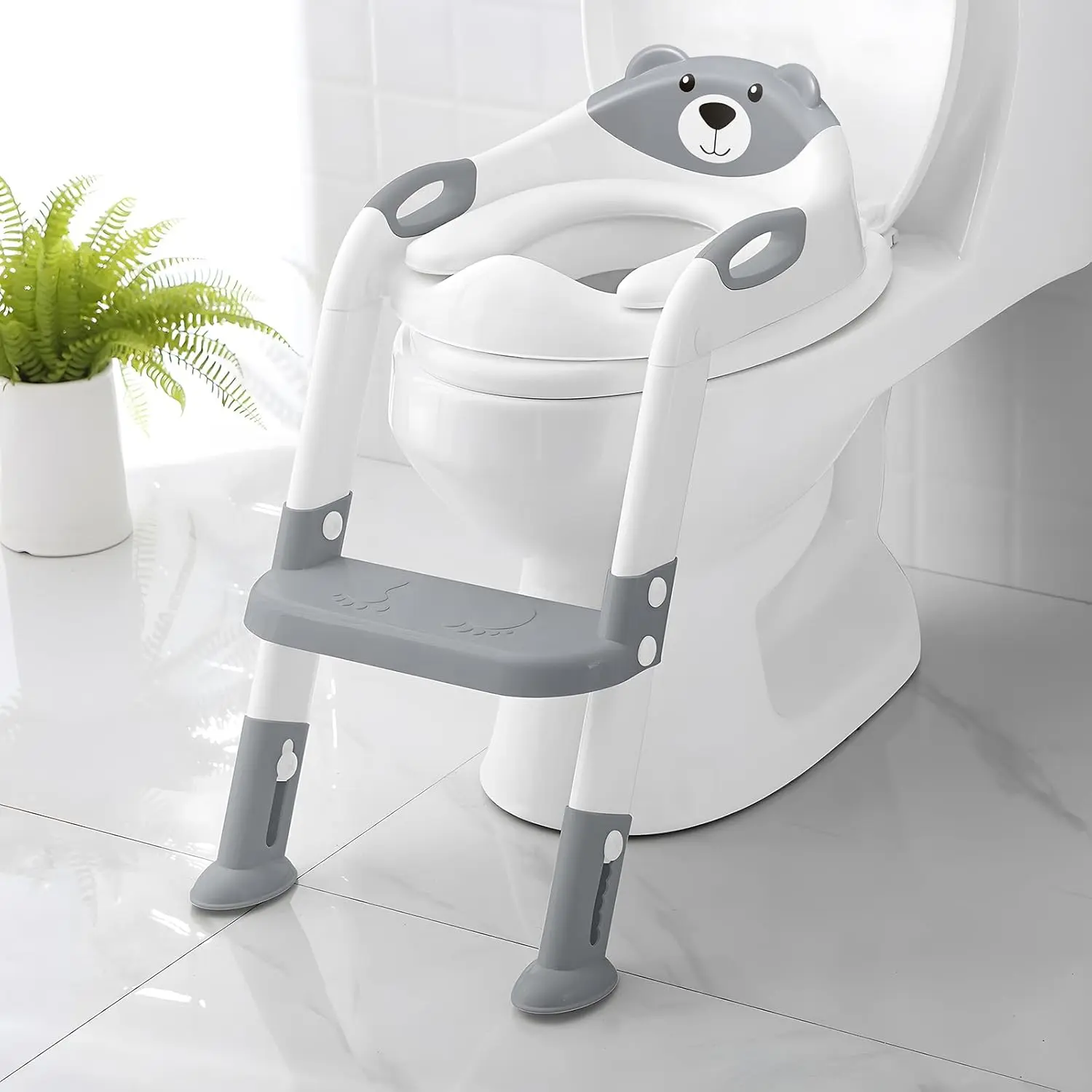 Potty Training Seat ,Potty Training Toilet with Step Stool Ladder,  Kids Boys Girls Toddlers - Comtable Safe Potty Seat with Anti-Slip Pads Ladder (8838-Grey)