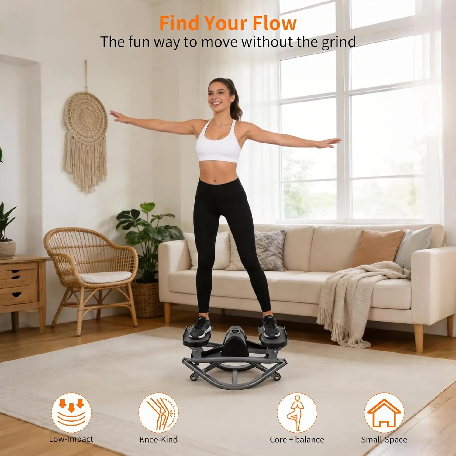 RockStepper Fitness Machine With Lateral Stepper! Includes Resistance Bands, Help Shape Your Legs And Improve Back Strength! 3D Rocking Stepper, A Low-impact Full-body Workout That Promotes Hip Mobility! Equipped With A Digital Display