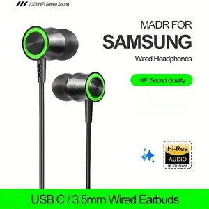 USB C Headphones for Samsung HiFi in-ear Music Noise Canceling Type C 3.5mm Headphones for 24 23 Ultra Wired Earbuds