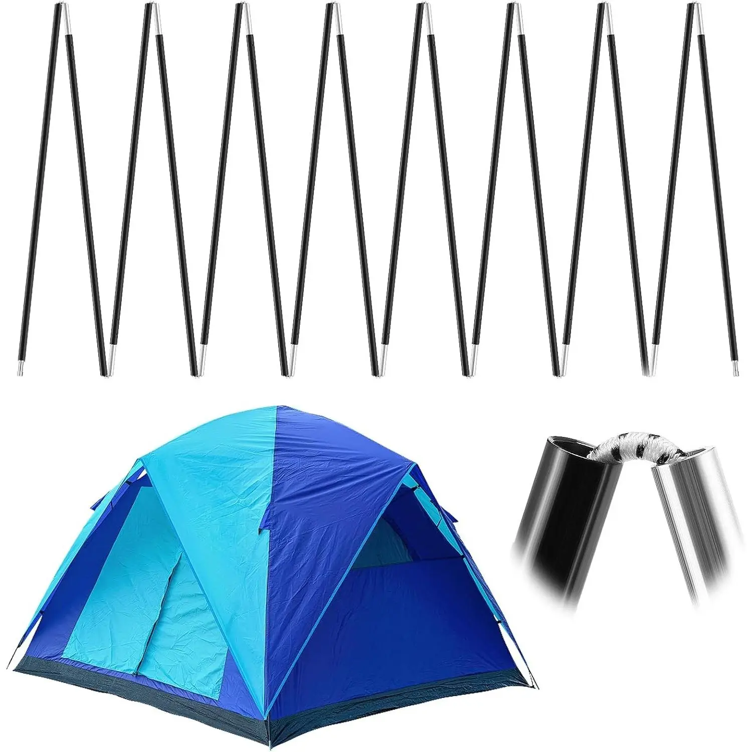 Aluminum Tent Pole Replacement for 3-4 Person Tent - Durable Pre-Assembled Poles & Stakes, Fits Female and Male Ends - Lightweight Repair Kit for Hiking, Camping, Backpacking