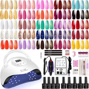Gel Nail Kit with UV LED Lamp & Nail Drill Machine, 5Pcs Top & Base Coat All Seasons Gel Manicure Set for Nail Art