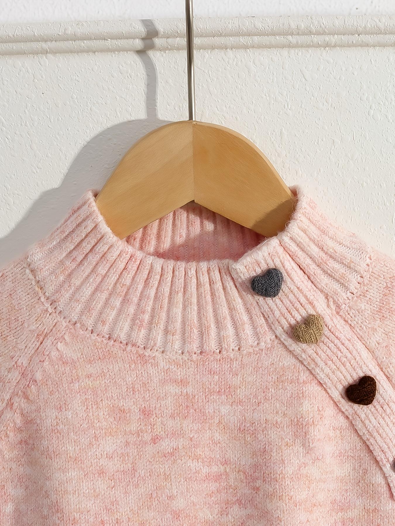 Girls' Cozy Knit Sweater - Long Sleeve Crew Neck, Geometric Pattern, Button Detail, Casual Pullover for Fall/Winter, Light Gray, Perfect for Casual Attire, Sweater Dress for Girls(Gift)11