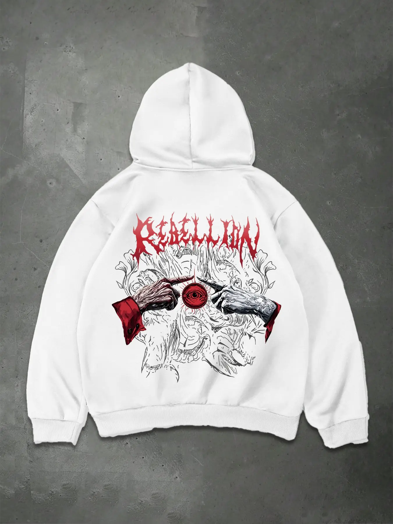 Oversized Back Print All Seeing Eye Horror Graphic Hoodie Unisex Rebellion Metal Gothic Letter Pullover Sweatshirt Drop Shoulder Long Sleeve Dark Streetwear Hoodie Casual Daily Skater Punk Outfit