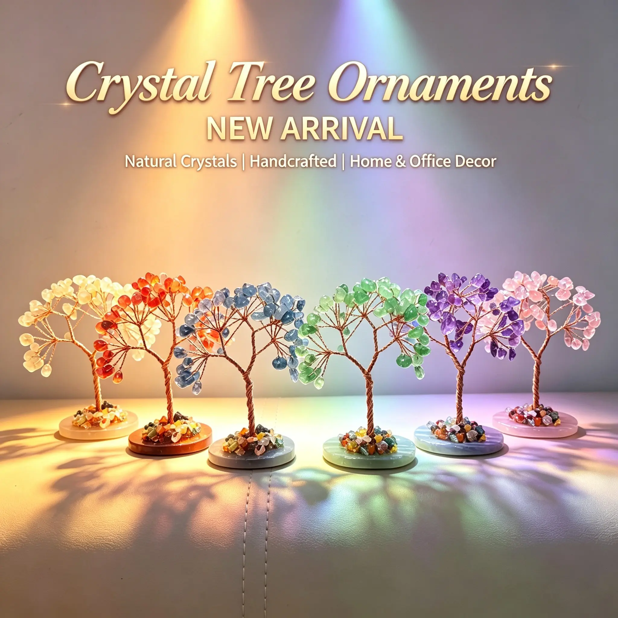 2pcs Crystal Prosperity Tree, Women's Gift, Eternal Crystal, Agate Base, Natural Crystal Wish Tree, Living Room, Office Desk, Modern Decor