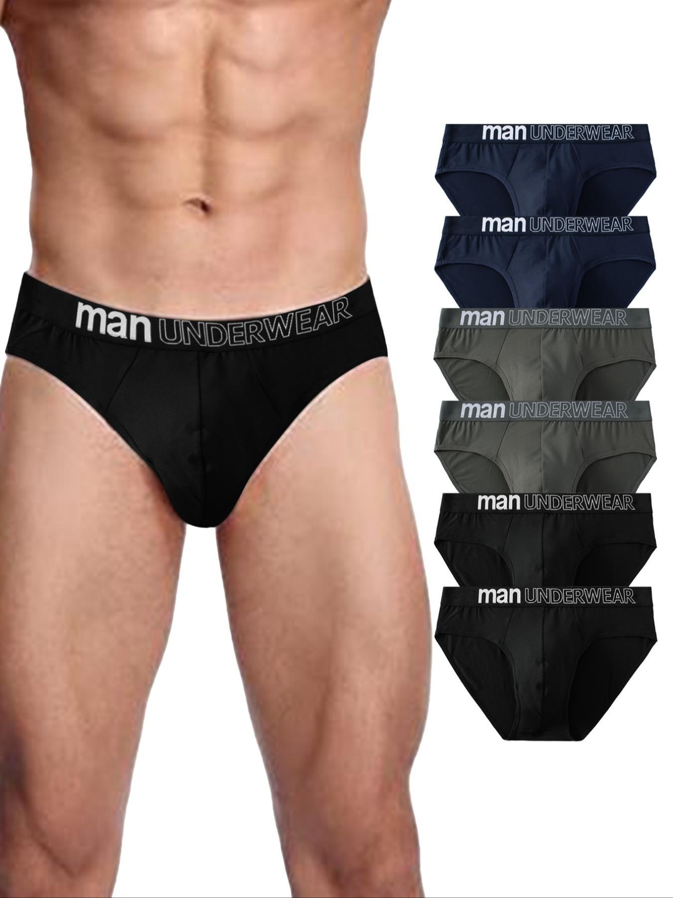 Men's Letter-Tape Solid-Color Briefs for Daily Wear, Casual Men's Underwear for All Seasons, Soft Comfy Undergarments, Soft Breathable Briefs