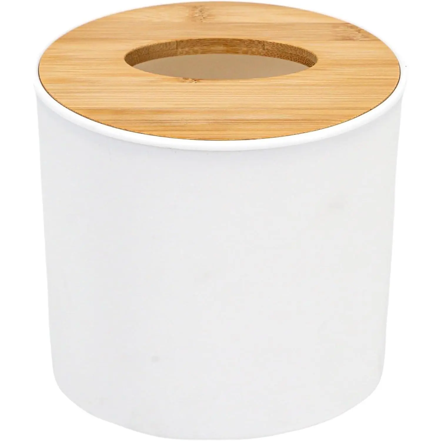 Bamboo Lid Round Tissue Holder Box 5x5'' – Decorative Toilet Paper Roll Dispenser & Dryer Sheet Case – Space-Saving Wood Organizer for Bathroom - for Paper Rolls Under 5 inches only