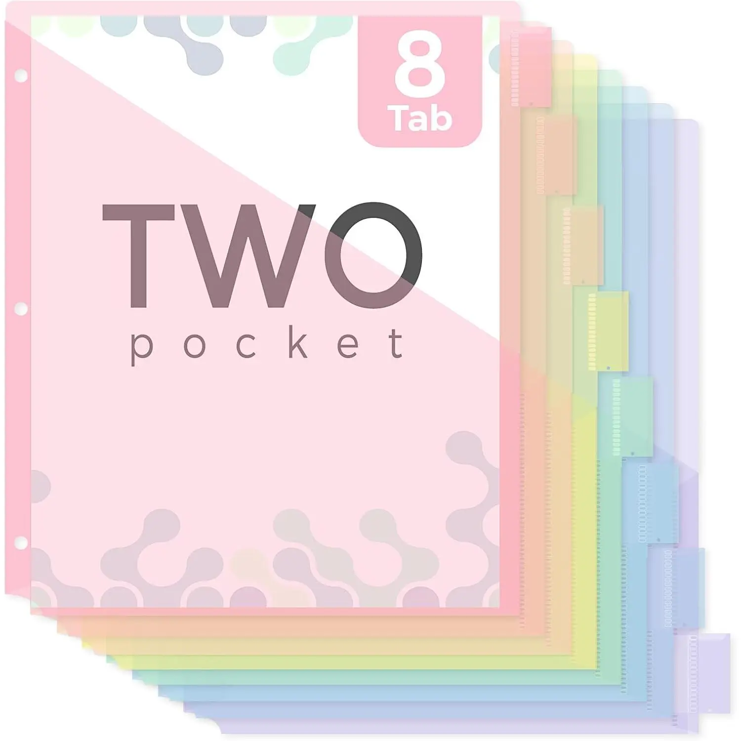 Pastel Binder Dividers with Tabs and Pockets - Soft Plastic Dividers for 3 Ring Binder, Includes 16 Blank Index Labels, for School & Office Organization,