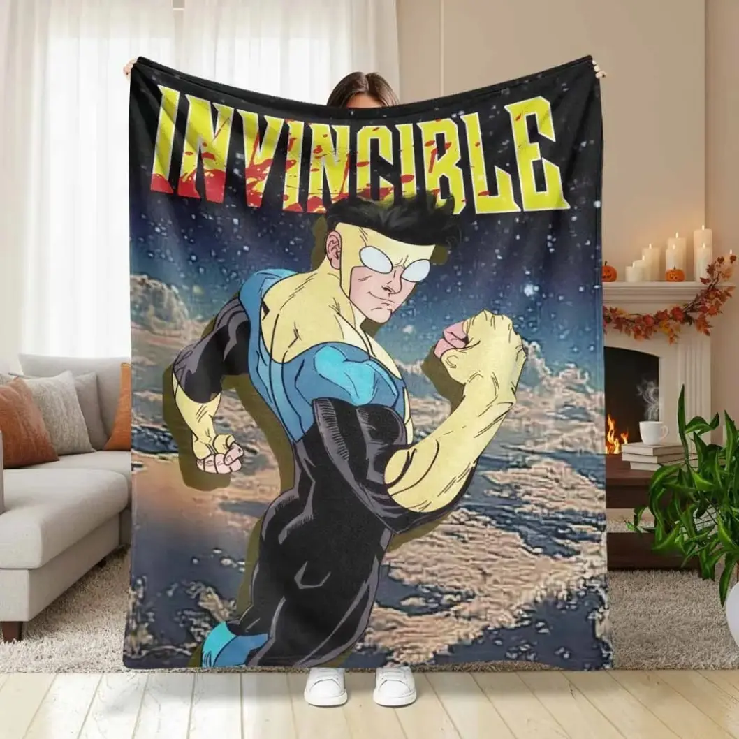 Invincible Inspired Superhero Comic Printed Flannel Blanket, Cartoon Art Throw Blanket, Soft Cozy Lightweight Cover for Bedroom Sofa Living Room Office Decor, Comic Fan Gift for Adults Kids, Throw Blankets, Cooling Blanket, Blankets Bedding