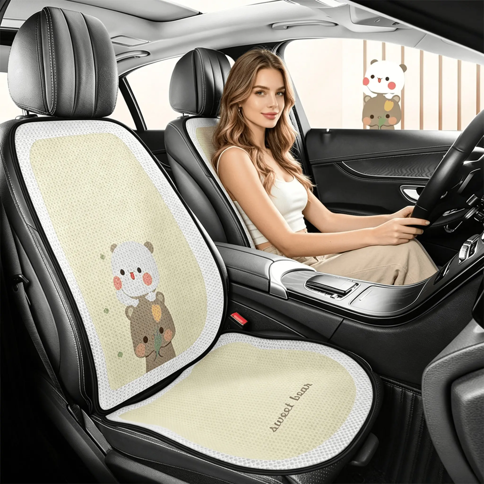 2pc Car Seat Cushions, Front Row Dual Seats, Summer Breathable Fashion, Fresh Color Options, Fits 95% Five-Seat Vehicles