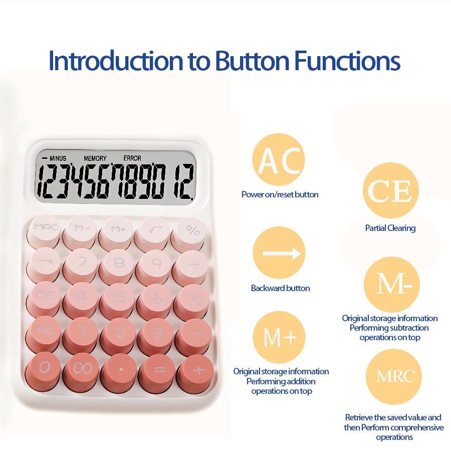 12-digit Calculator, 1 Count Battery Powered Gradient Calculator, Office Calculator with Large Button Display for Students, Office Supplies, Electronic