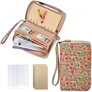 Wallet A6 Binder Budget Planner with Detachable 6 Rings, Zipper Planner Binder for Women, A6 Planner  Saving Binder, Refillable Organizer with Wrist Strap for Budgeting