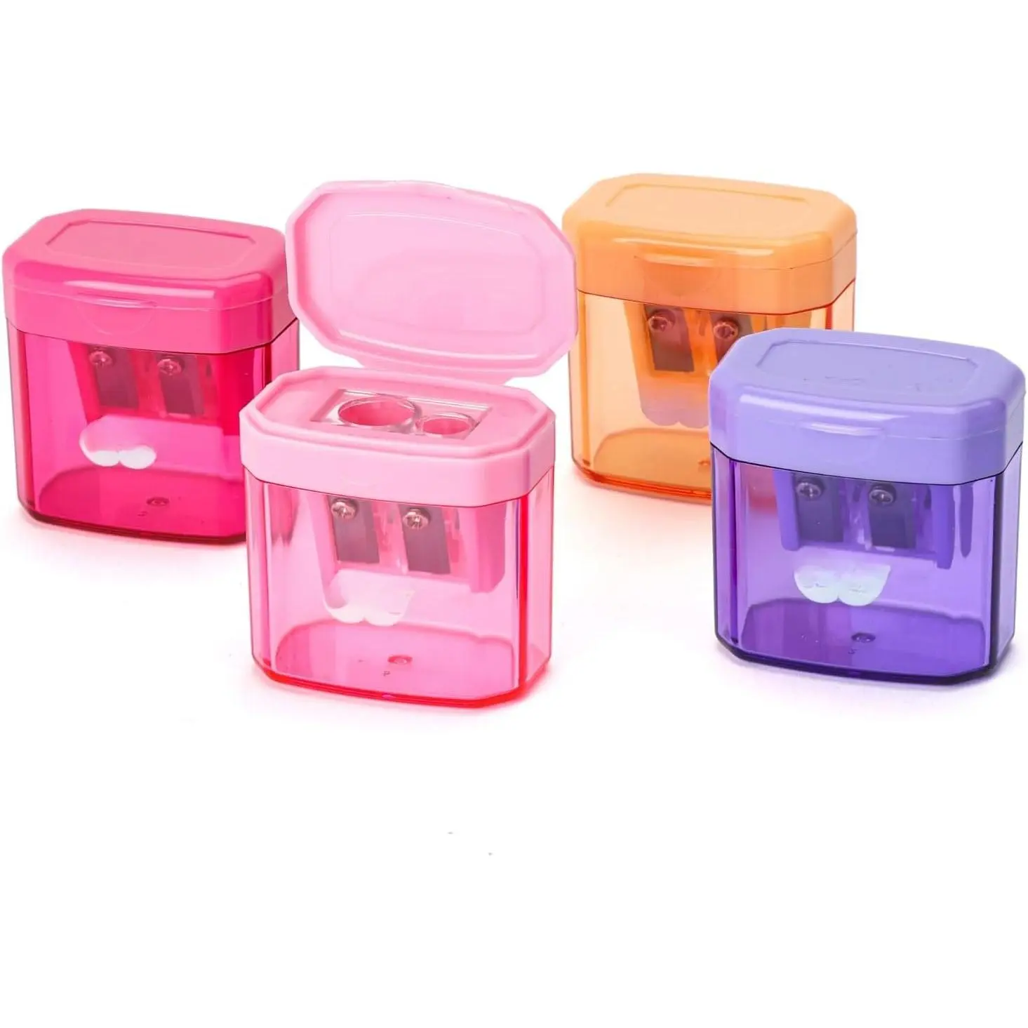 Manual Pencil Sharpening Tool, 4-Pack Colorful Plastic Metal Sharpeners with Hole Fit Design for Office Stationery Needs