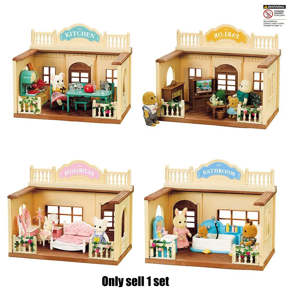 1/12 Scale Dollhouse with Furniture and Animal Figurines, Miniature Family Scene Toy, Ideal Gift for Kids Aged 3+, No Battery Required