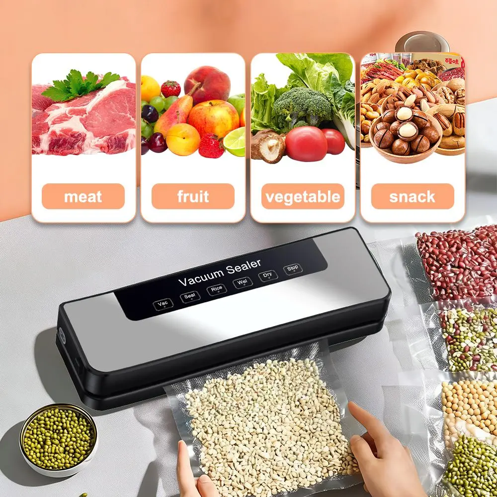Automatic Vacuum Sealer Machine for Food Storage, Powerful Suction, Dry & Wet Modes, Compact Design, Includes External Hose for Jars & Wine, 50 Sealer Bags for Fresh Meat, Veggies & Snacks Preservation
