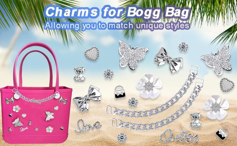 Shoe or Bag Charms for Bogg Bag or Shoes,Pearls,Butterfly Flowers and Chain for Shoe or Bogg Bag Accessories Charms for Women sandal decoration diy (20 pcs)