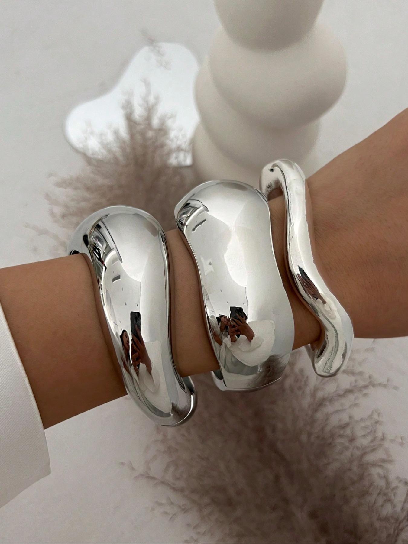 Punk Style Irregular Wide Band Cuff Bangle, Fashionable Minimalist Bracelet for Women & Girls, Trendy All-match & Exquisite Jewelry for Birthday Gift