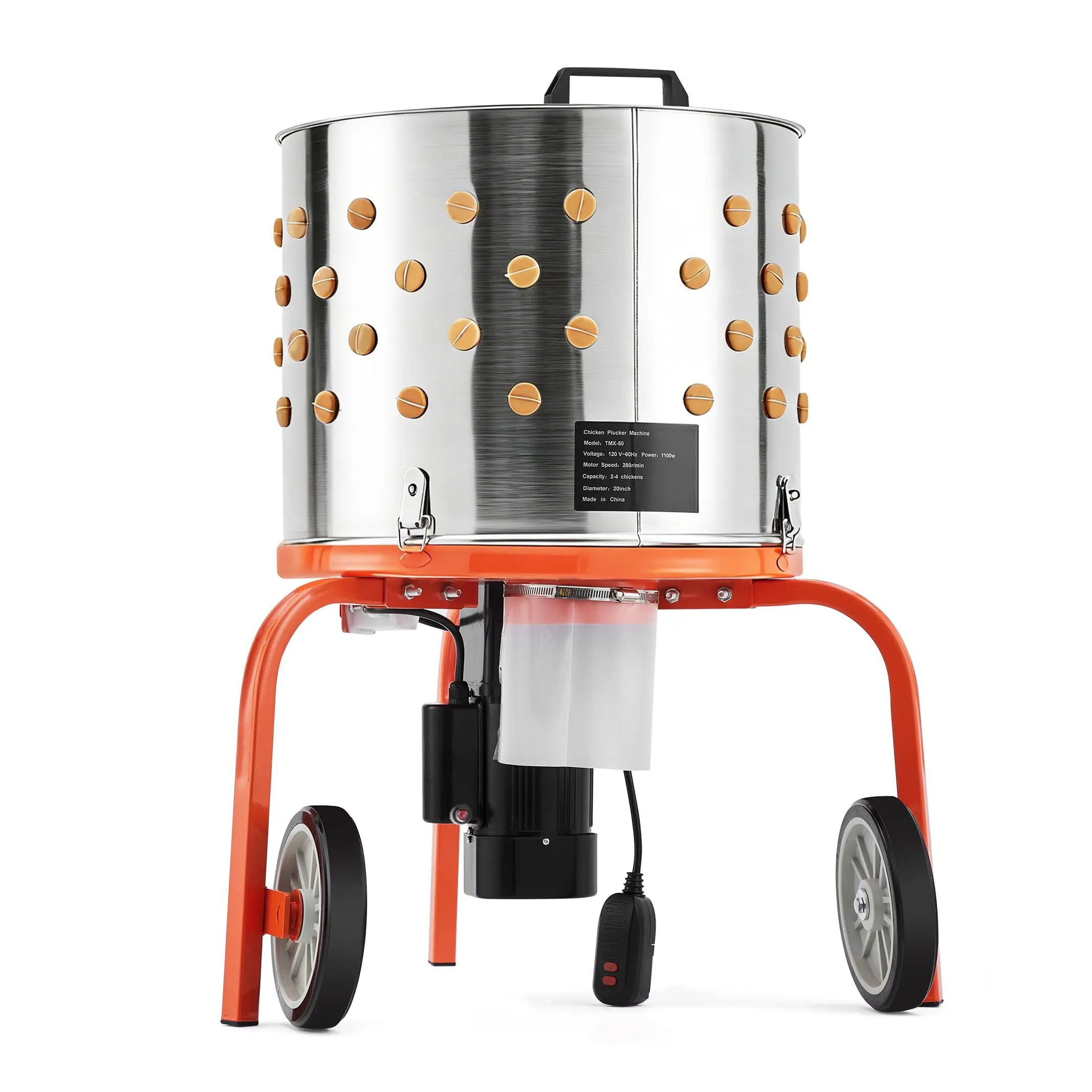 20-Inch Stainless Steel Chicken Plucker Machine, 500W Electric Poultry De-Feathering Tool, 108 Soft Fingers for Chickens, Ducks & Turkeys