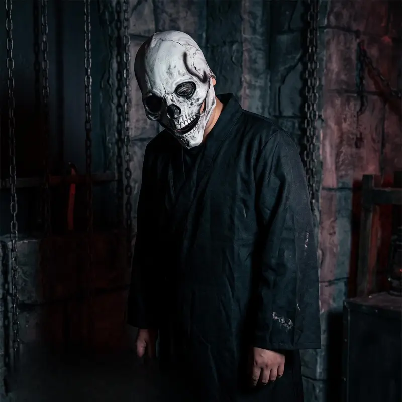 Halloween moving mouth skull mask, full skull mask with movable mouth, horror haunted house face mask