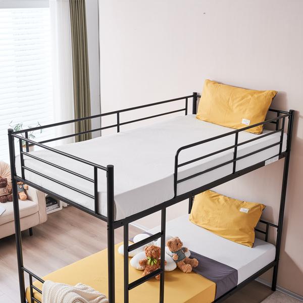 Iron Bed Bunk Bed with Ladder for All Ages Twin Size Black Bedroom Bedframe with 33.5cm Fence & 26.5cm Storage Space Modern Design