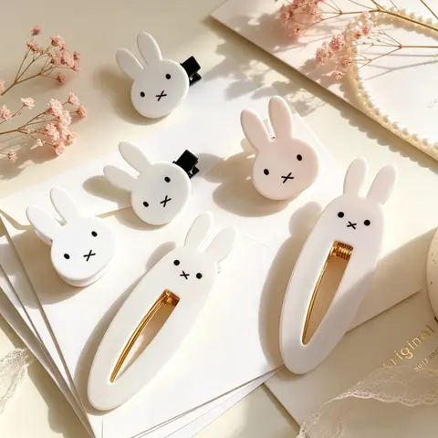 6pcs Cute Bunny Hair Clip, Pack of 2, Japanese Anime Style, Large, Female, All Seasons, Animal Pattern, Stylish Accessory, Cute Hair Accessories