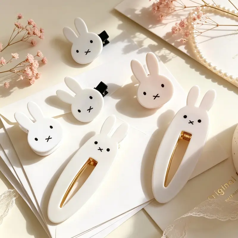 6pcs Cute Bunny Hair Clip, Pack of 2, Japanese Anime Style, Large, Female, All Seasons, Animal Pattern, Stylish Accessory, Cute Hair Accessories