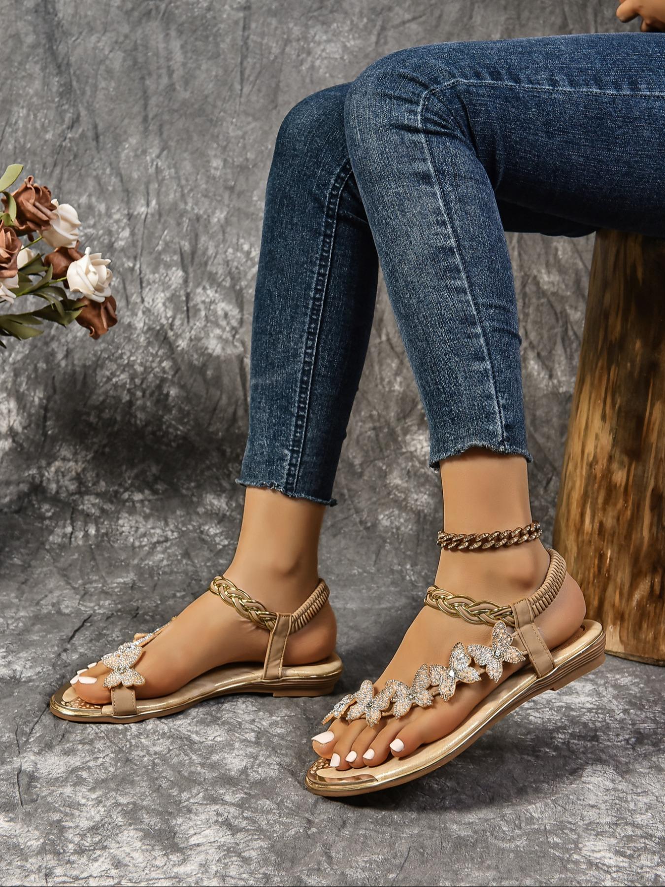 Women's Fashionable Butterfly Decorated Slide Sandals, Casual Comfortable Flat Sandals for Summer, Lightweight Breathable Shoes for Daily Wear, Girl