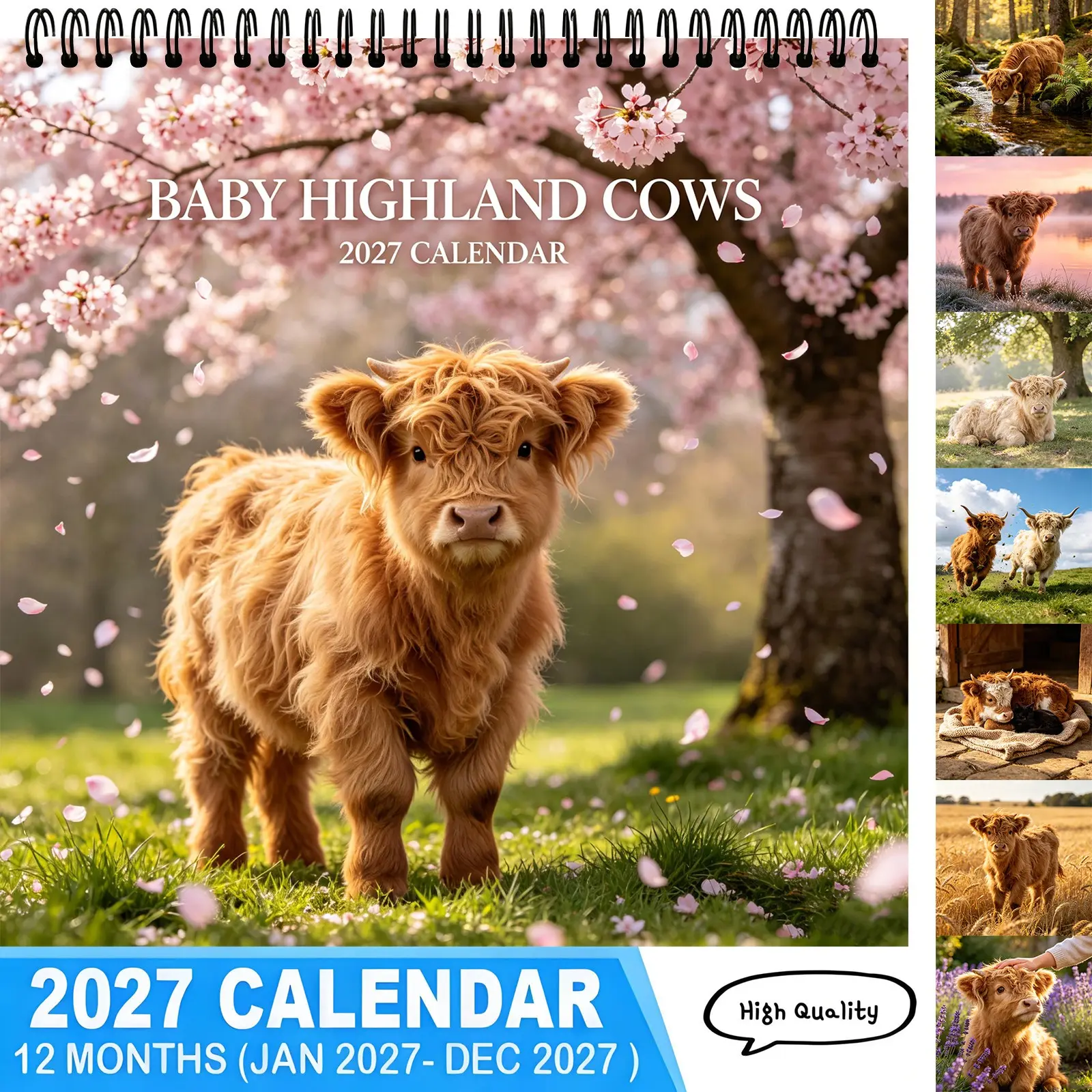 2027 Baby Highland Cow Spiral Calendar 12 Months Cute Fluffy Cow Wall Calendar Home Office Decor Funny Animal Planner Gift For Cow Lovers