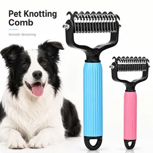 Dog & Cat Grooming Brush – Double-Sided Detangling Comb, Easy One-Click Clean Undercoat Rake for Shedding & Mats