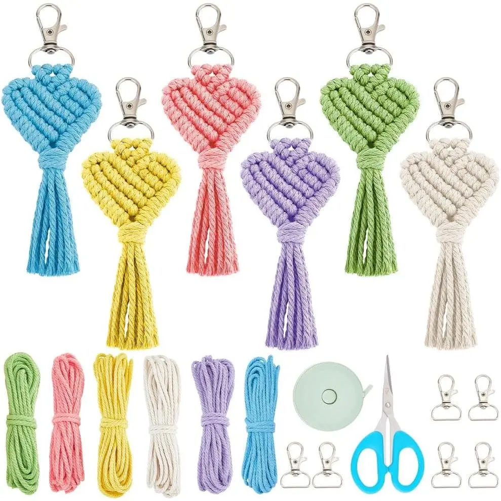 Creative Heart Macrame  Kit - 6 Set DIY Tassel  for Bag - Beginner-Friendly Kit With 6 Colors Pure  Cord