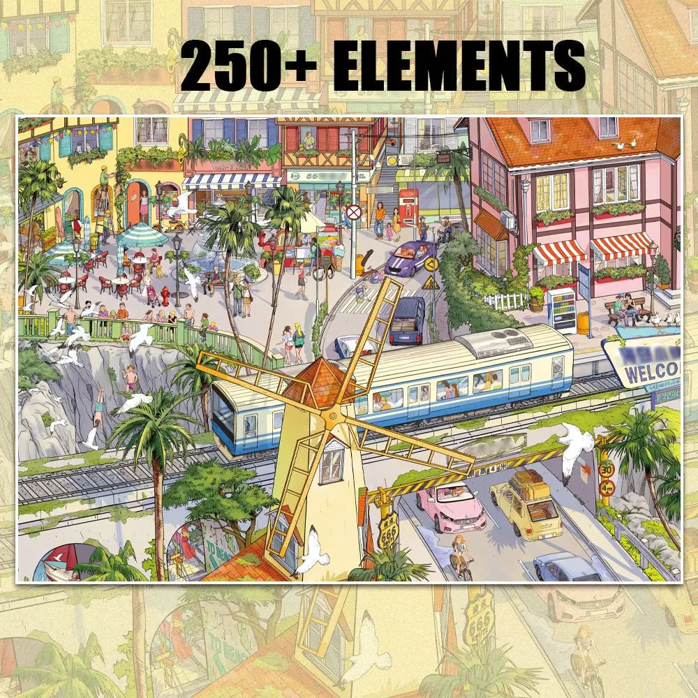 Tropical Coastal Town Craft Scenery Sticker Set, Summer Town Scene Building Stickers, Miniature Landscape Stickers for Journaling, Diy Crafts Stickers, Aesthetic Stickers