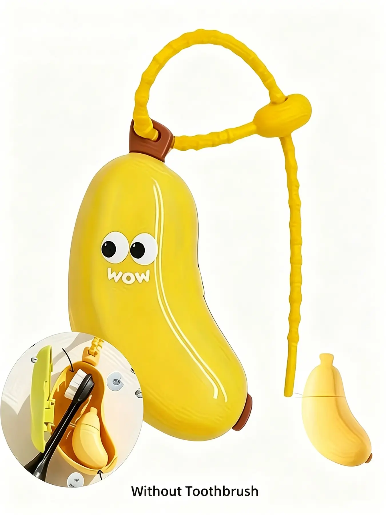 Cute Cartoon Banana Travel Toothbrush Case With Mini Toothpaste Squeezer Toothbrush And Toothpaste Holder Portable Oral Care Storage Box With Lanyard Hanging Bag Pendant For Camping Business Trip Travel Accessories Gift For Kids Adult