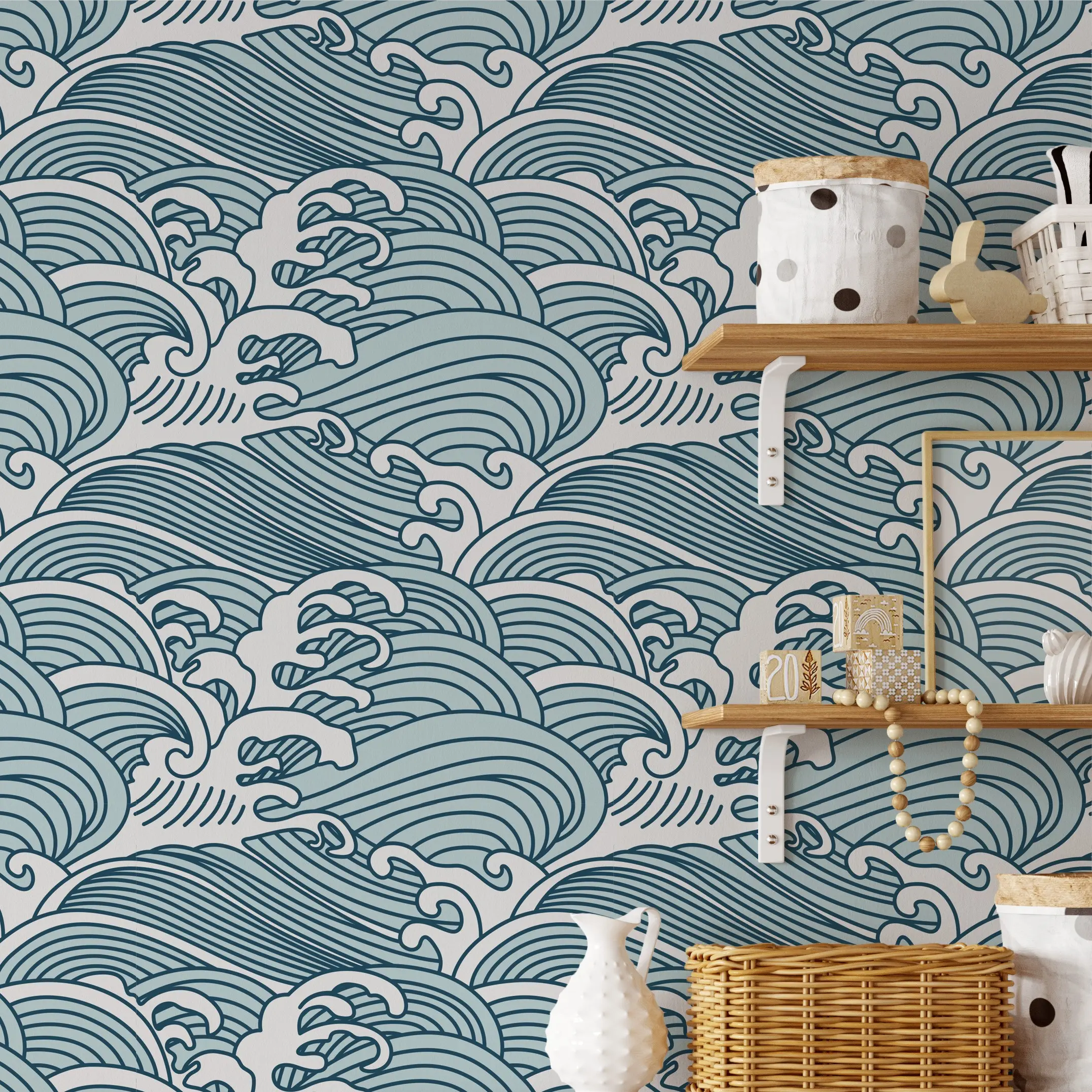 1-roll blue wave removable self-adhesive wallpaper, ocean wave wallpaper, temporary removable wallpaper, wall decoration, home décor suitable for smooth walls in rooms, studies, laundry rooms, entryways, Peel And Stick Wallpaper Designs