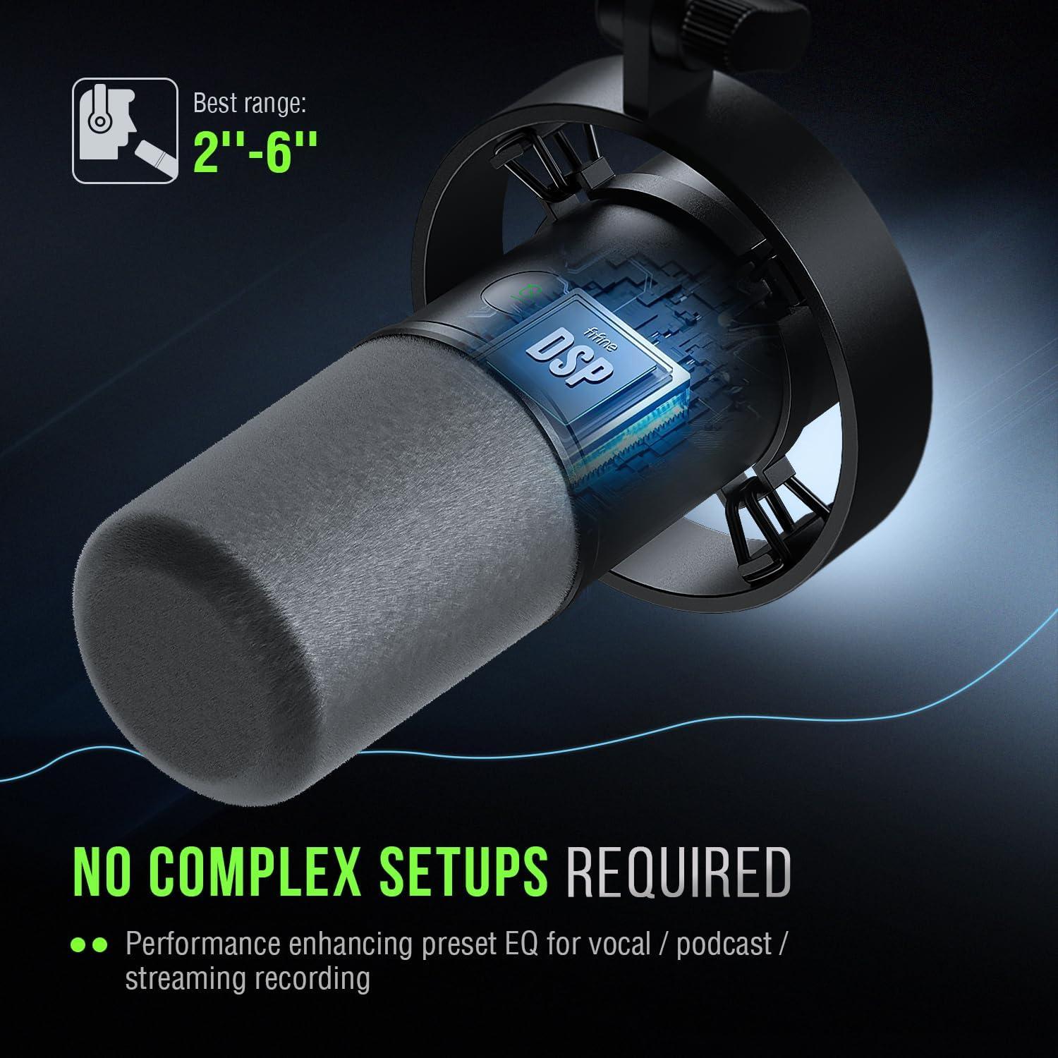 Dynamic Microphone, XLR/USB Podcast Recording PC Microphone for Vocal Voice-Over Streaming, Studio Metal Mic with Mute, Headphone Jack, Monitoring Volume Control, Windscreen-Amplitank K688