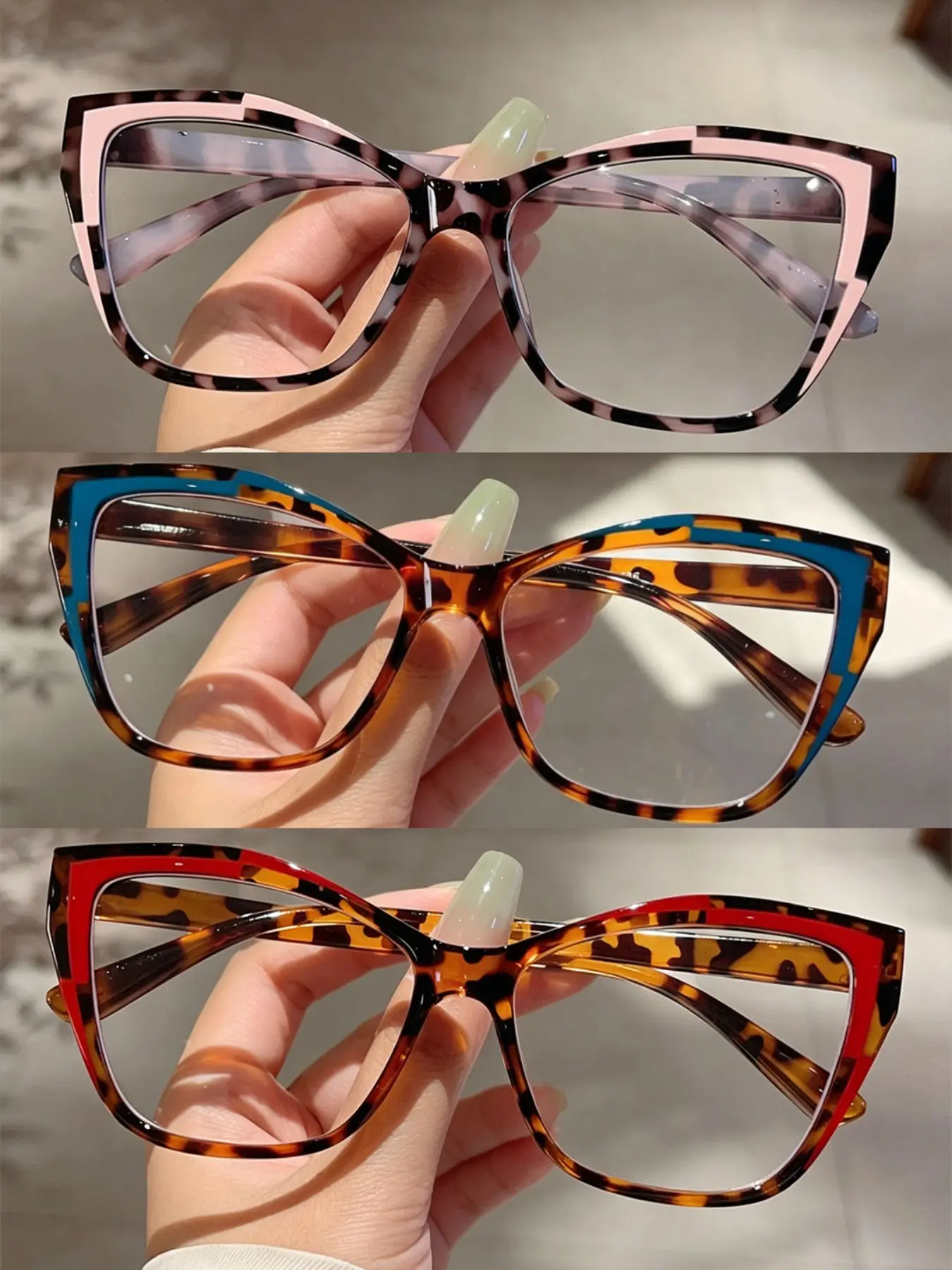 3Pcs Fashionable Cat-eye Reading Glasses with Elegant Two-tone Frames, Reading Eyeglasses, Women's Reading Glasses for Seniors, Suitable for Reading and Threading