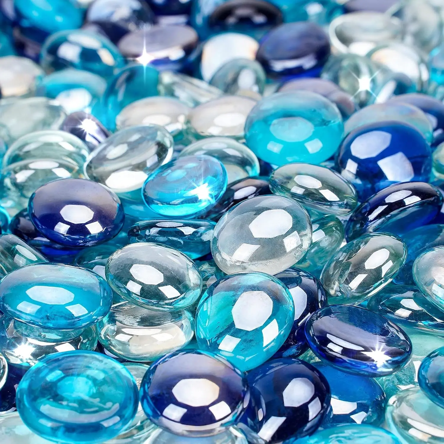 10-Pound Blended Fire Glass Beads - 1/2 inch Fire Glass Drops Blended Cobalt Blue, Crystal Ice, Caribbean Blue Luster for Indoor and Outdoor Gas Fire Pits and Fireplaces