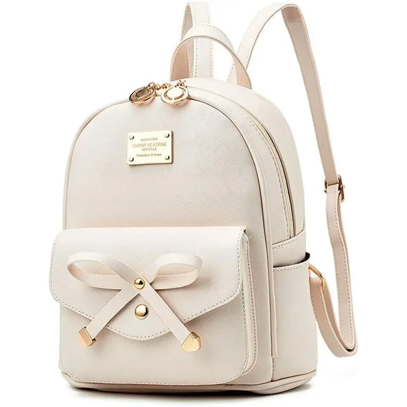 Girls Bowknot Cute Leather Backpack Mini Backpack Purse for Women