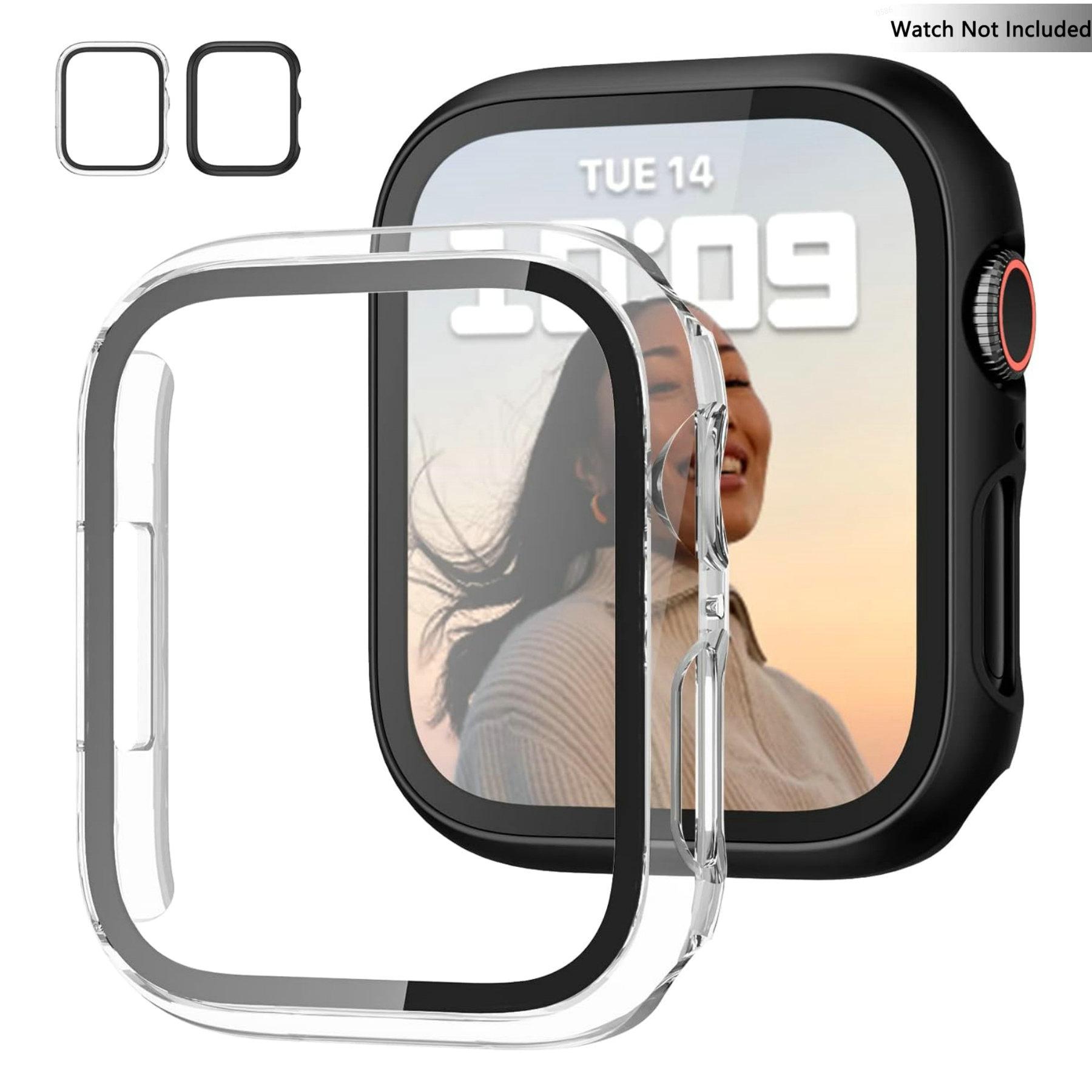 2-Pack PC Case with Tempered Glass for Apple Watch – Clear Protective Cover for 38-49mm
