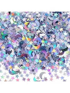 30g per pack of star and moon sequins, sparkling star desktop sequins, laser paper rainbow colored aluminum foil sequins, scattered moon and stars, suitable for wedding and birthday decoration