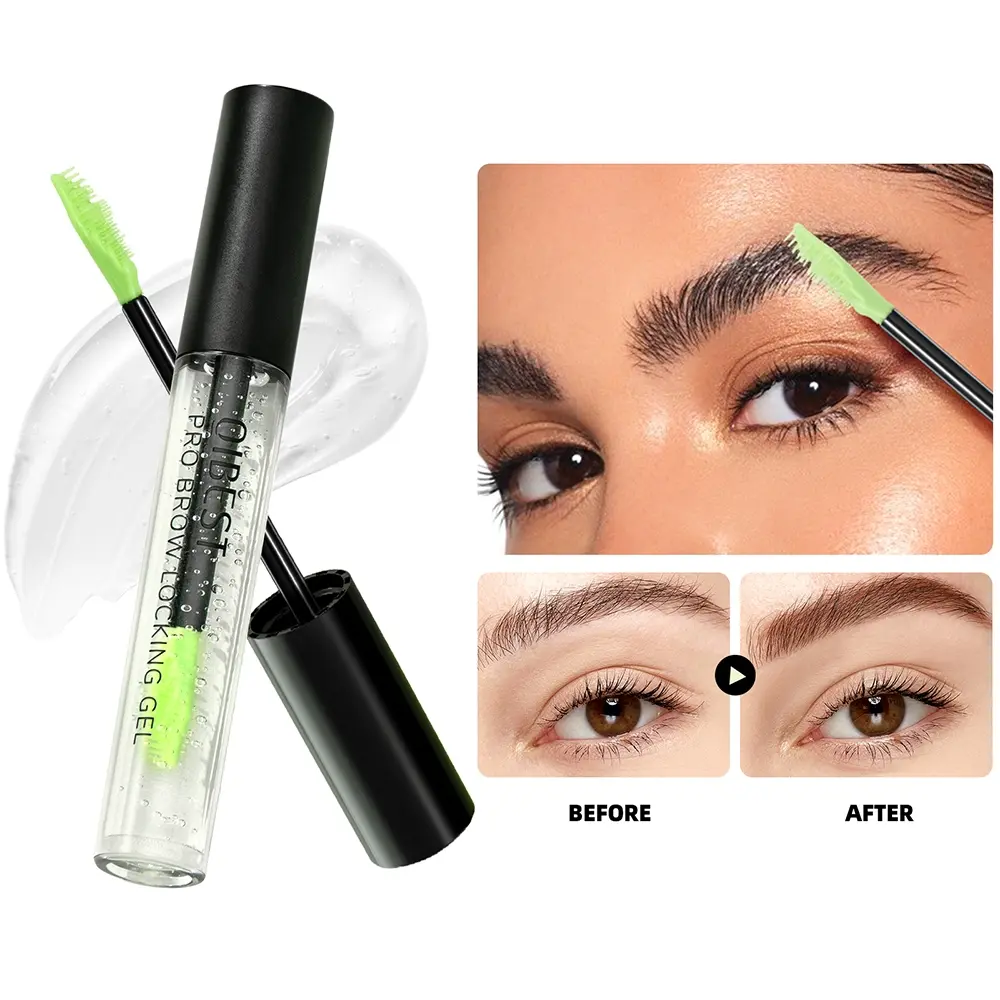 Clear Pro Brow Locking Gel, Waterproof Sweat Proof Quick Dry Eyebrow Setting Gel with Fine Comb Brush, Long Lasting Transparent Brow Styling Glue for 3D Wild Feather Brows, Non-Sticky Nourishing Eyebrow Fix Makeup, Brow Makeup Products