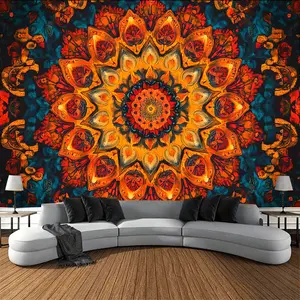 1pc Mandala Flower Tapestry Wall Hanging - Bohemian Decor with Free Installation Kit, Horizontal Suitable for Bedroom Wall, Polyester Fabric Mandala Design for Room, Dorm Room Decorations