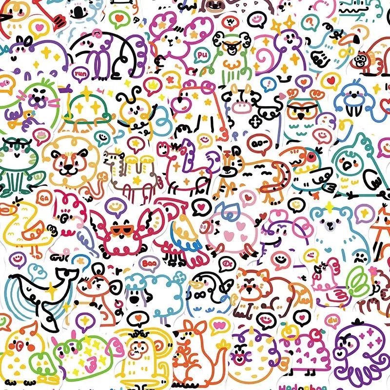 50 Sheets Animal Line Stickers, Cartoon Girl Kids Notebook Phone Case Waterproof iPad Decals, Water Cup Luggage Planner Accessories, Decal Set
