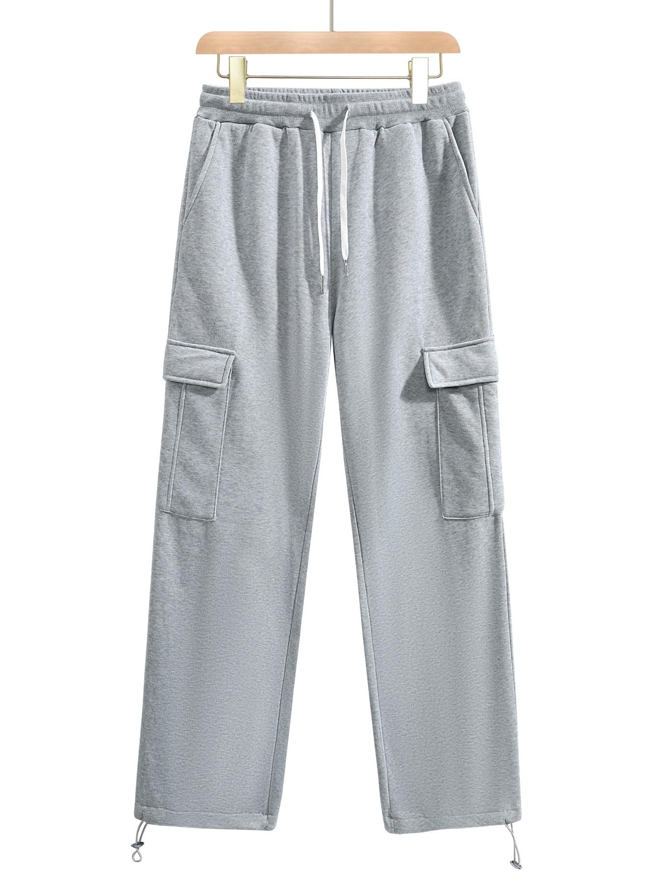 Men's Loose Plain Pocket Drawstring Waist Straight Leg Sweatpants, Casual Soft Comfortable Pants for Daily Wear, Men's Fall & Winter Trousers, Sports Bottoms