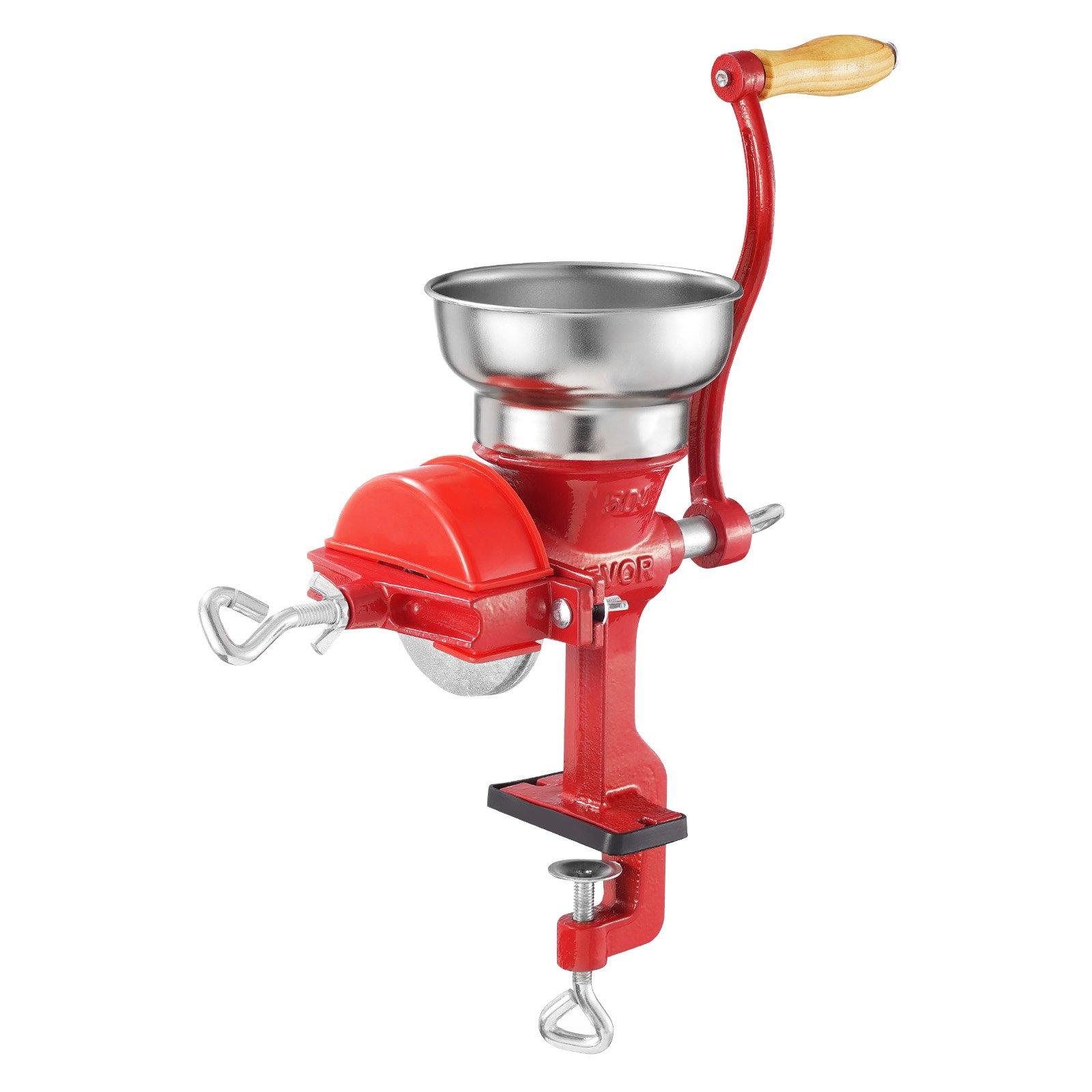 VEVOR Manual Grain Mill with Low Hopper, Hand-Crank Corn Grinder, Heavy Duty Cast Iron Wheat Grinding Mill with Stable Table Clamp & Dust Cover for Grains Spices Coffee Beans Nuts