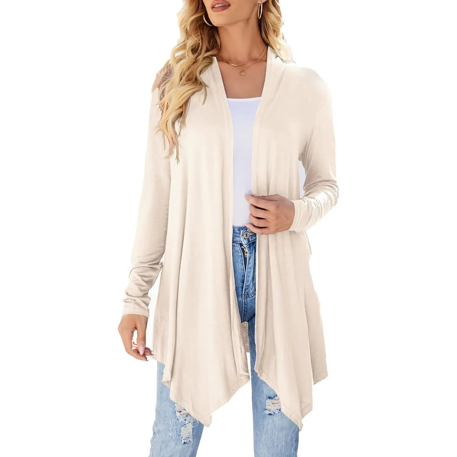 Women's Draped Front Open Cardigan Casual Long Sleeve Lightweight Cardigans Sweaters Duster
